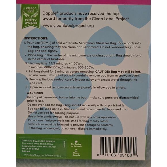 Microwave Sterilizer Bags Medela and Dapple Medela is New Dapple has 4 Bags - Picture 7 of 15